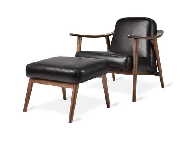 Baltic Chair & Ottoman – Saddle Black Leather & Ash Walnut – P01