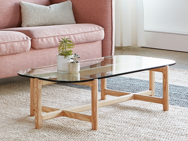 Quarry Rectangular Coffee Table – Clear Glass & Natural Ash – L01