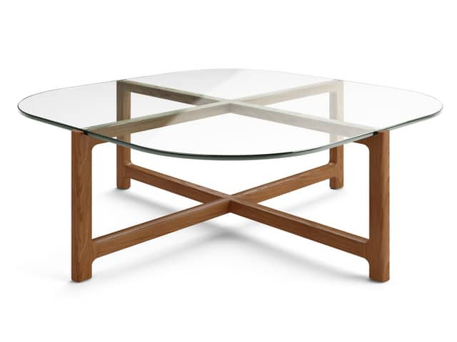 Quarry Square Coffee Table – Clear Glass & Walnut – P01